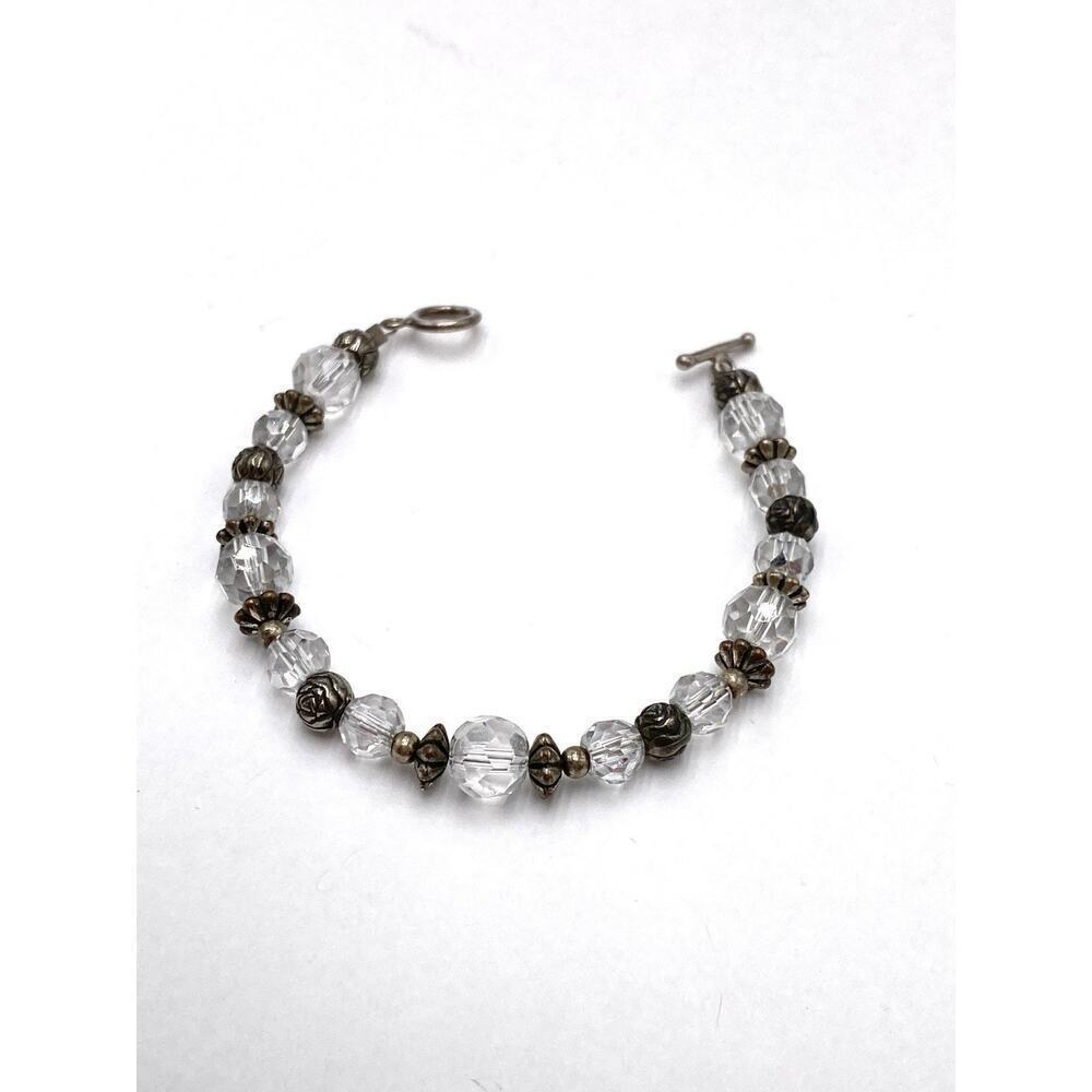 Bracelet Artisan 925 Toggle Clasp 5.75” Glass Silver Plated Beads